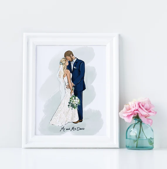Printed illustration of the couple can be a good reminder for their joyful wedding