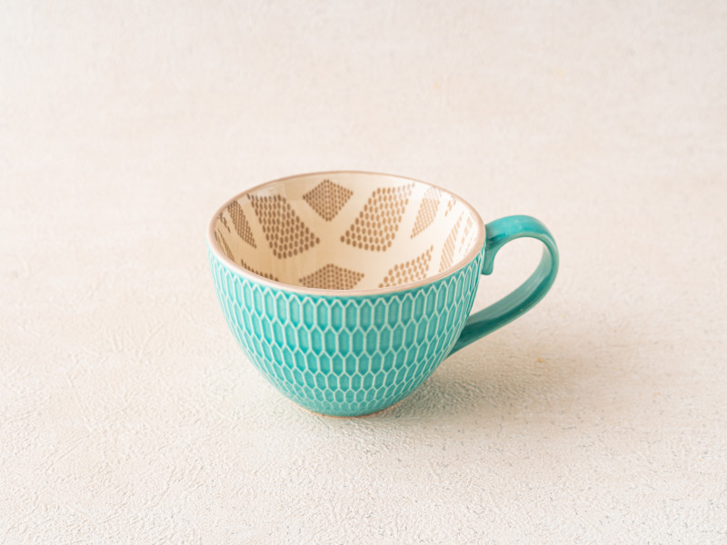 Ceramic Tea Cup - Turquoise-Grey
