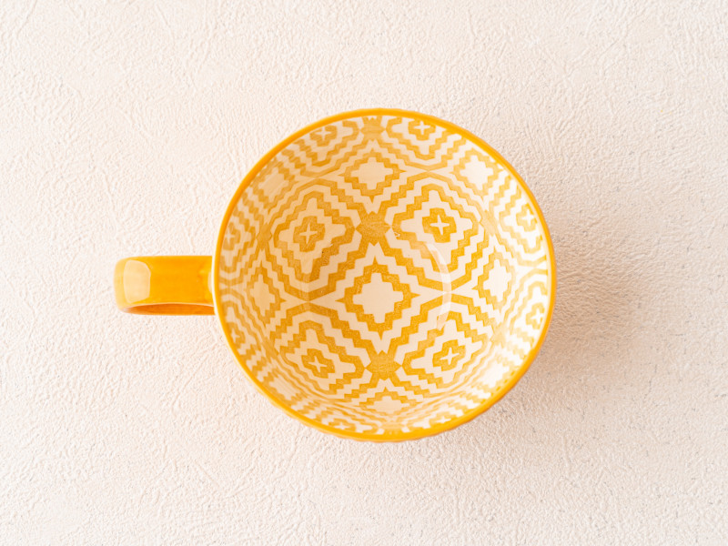 Ceramic Tea Cup - Yellow brown accent